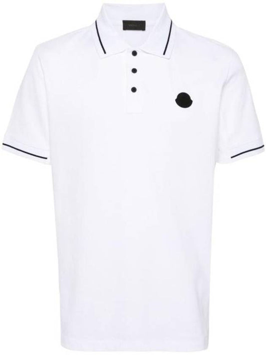 Men's Logo Patch Cotton Short Sleeve Polo Shirt Optical White - MONCLER - BALAAN 1