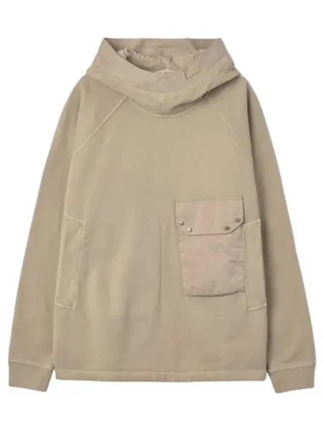 Garment dyed cotton jersey pocket hooded beige hoodie t shirt - TEN C - BALAAN 1