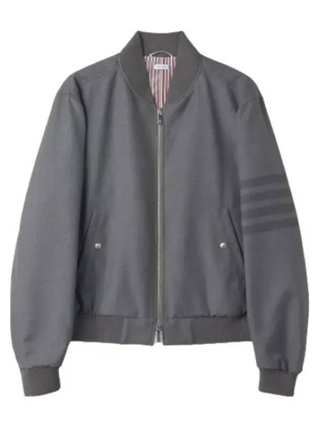 Diagonal ribbed knit blouson jacket gray aviation jumper - THOM BROWNE - BALAAN 1