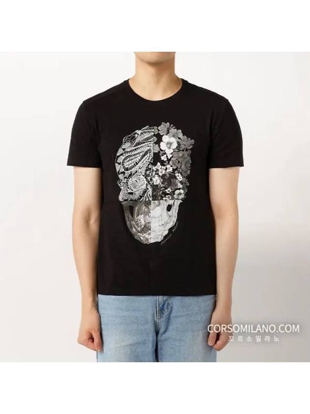 Men's Patchwork Skull Print Short Sleeve T-Shirt Black - ALEXANDER MCQUEEN - BALAAN 2