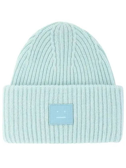 Face Patch Ribbed Wool Beanie Sky Blue Melange - ACNE STUDIOS - BALAAN 2