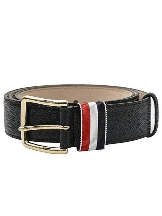 Men's Three Stripes Tab Pebbled Leather Belt Black - THOM BROWNE - BALAAN 2