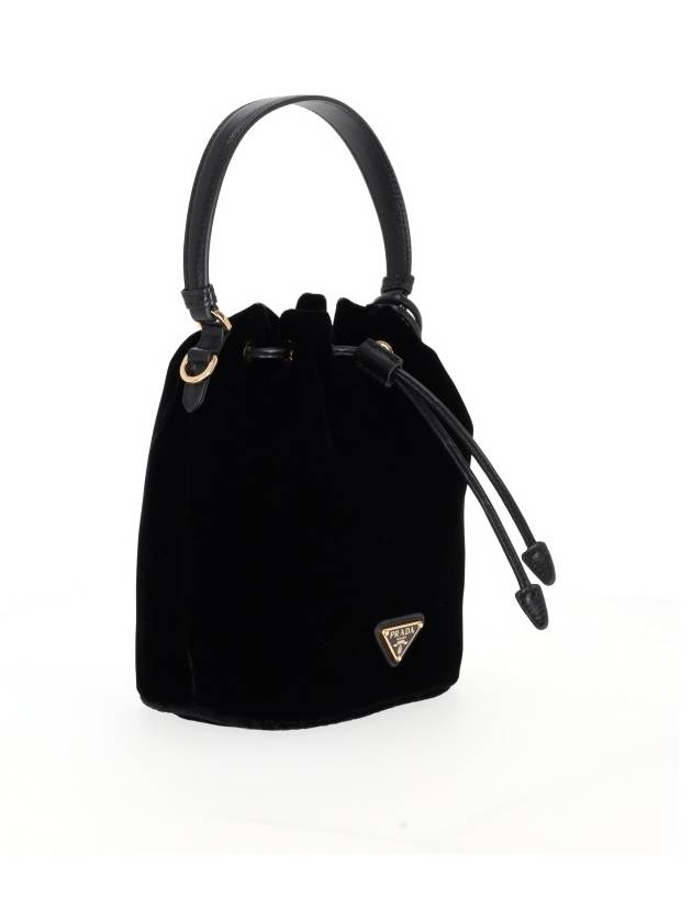 Nappa Leather Detail Velvet Bucket Bag Black - PRADA - BALAAN 6