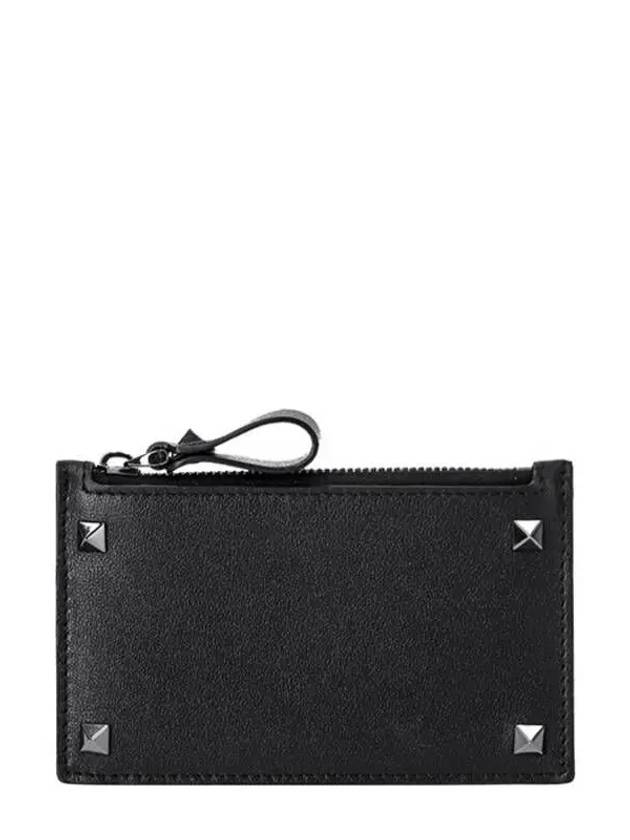 Rockstud Zipped Card Wallet Black - VALENTINO - BALAAN 2