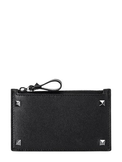 Rockstud Zipped Card Wallet Black - VALENTINO - BALAAN 2