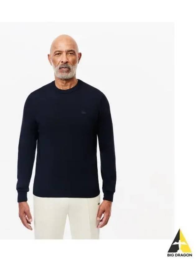 Men s Merino Wool Crew Neck Pullover Navy - LACOSTE - BALAAN 1