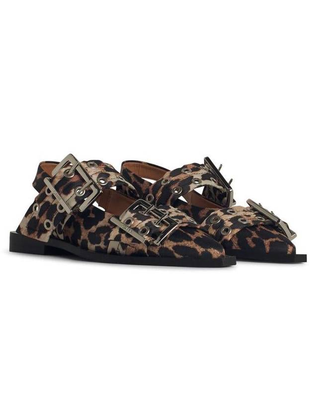 Leopard Satin Feminine Buckle Ballerina Brown - GANNI - BALAAN 3