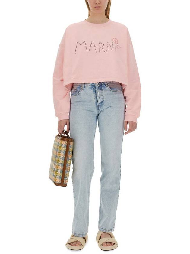 Embroidered Logo Crop Sweatshirt Pink - MARNI - BALAAN 3