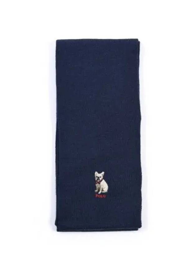 Embroidered French Bulldog Wool Muffler Navy - POLO RALPH LAUREN - BALAAN 3