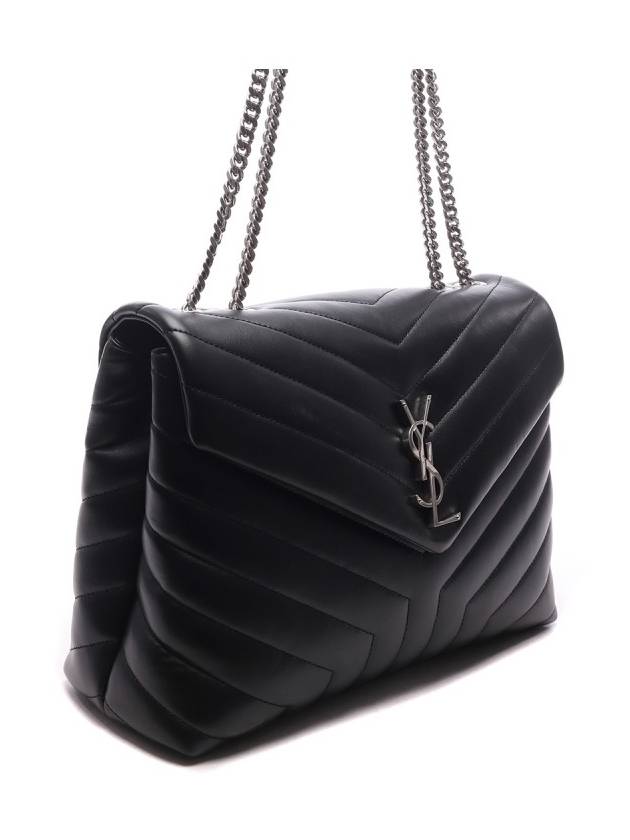 Silver Monogram Loulou Matelasse Y Leather Medium Shoulder Bag Black - SAINT LAURENT - BALAAN 4