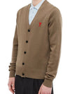 Small Heart Logo Wool Cardigan Beige - AMI - BALAAN 3