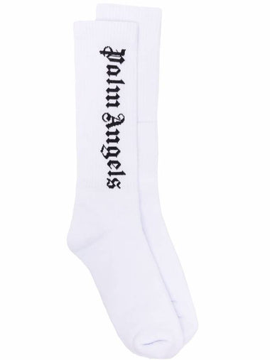 Vertical Logo Cotton Socks White - PALM ANGELS - BALAAN 1