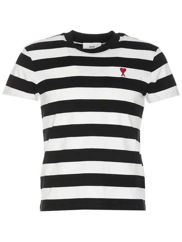 Logo Striped Crew Neck Short Sleeve T-Shirt White Black - AMI - BALAAN 1