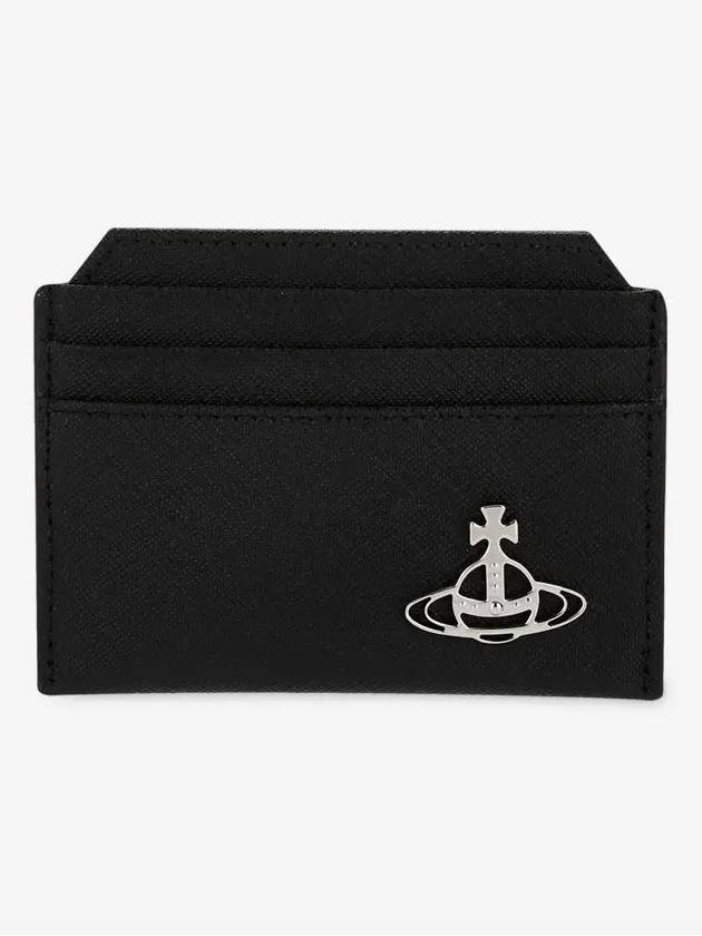 ORB Logo Saffiano Leather Card Wallet Black - VIVIENNE WESTWOOD - BALAAN 3