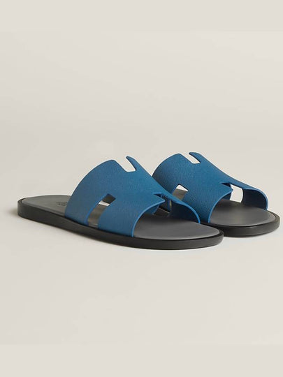 Men's Izmir H ​​Logo Leather Sandals Blue - HERMES - BALAAN 2