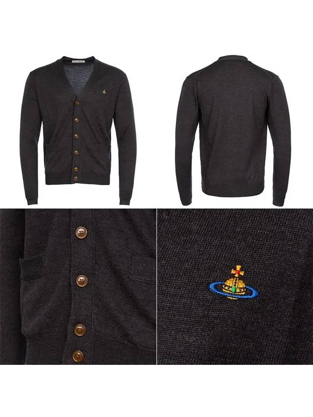 Men's Logo Wool V-Neck Cardigan Vintage Black - VIVIENNE WESTWOOD - BALAAN.