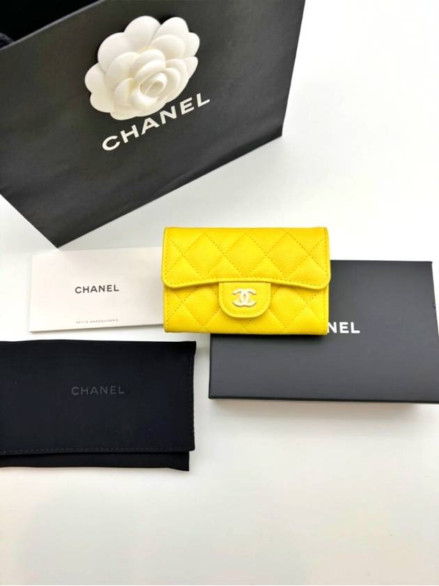 Classic Gold Hardware Grained Calfskin Card Wallet Yellow - CHANEL - BALAAN 8