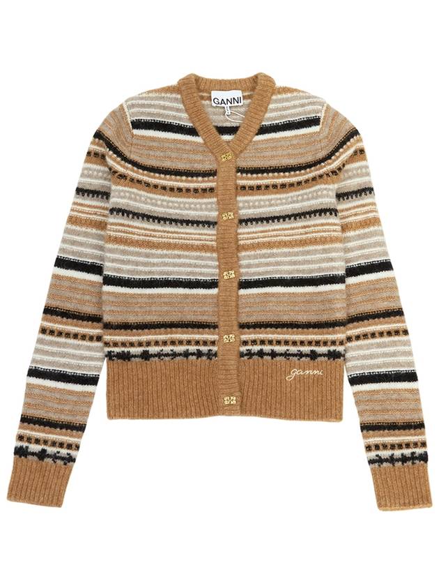 Striped Soft Wool Knit Cardigan Brown - GANNI - BALAAN 2