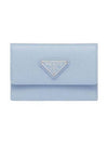 Saffiano Leather Card Wallet Pale Blue - PRADA - BALAAN 1