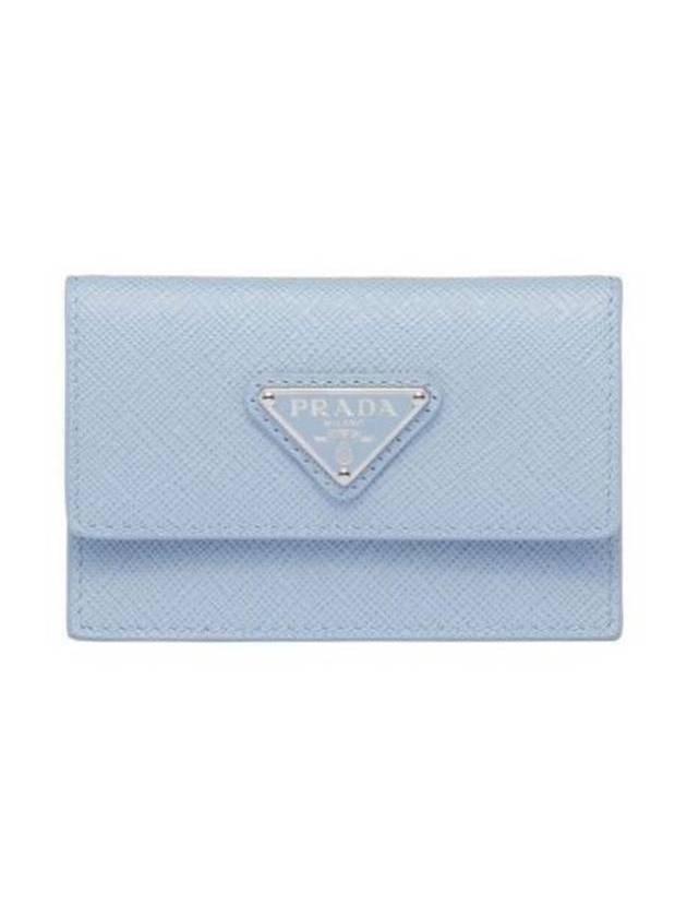 Saffiano Leather Card Wallet Pale Blue - PRADA - BALAAN 1