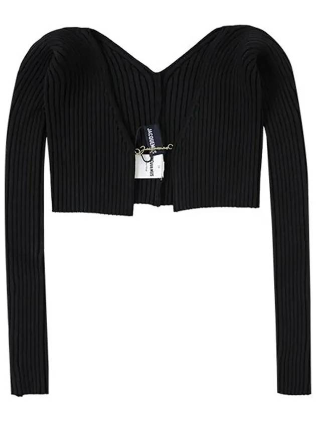 La Maille Pralu Micro Charm Logo Cardigan Black - JACQUEMUS - BALAAN 5