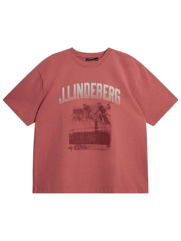 Tjorn Boxy Printed Short Sleeve T-Shirt Dusty Cedar - J.LINDEBERG - BALAAN 1