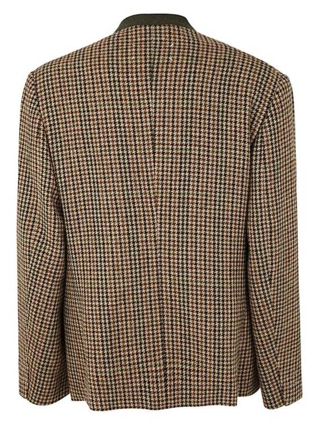 Stitched Low Cut Hem Collarless Check Wool Jacket Brown - MAISON MARGIELA - BALAAN 3