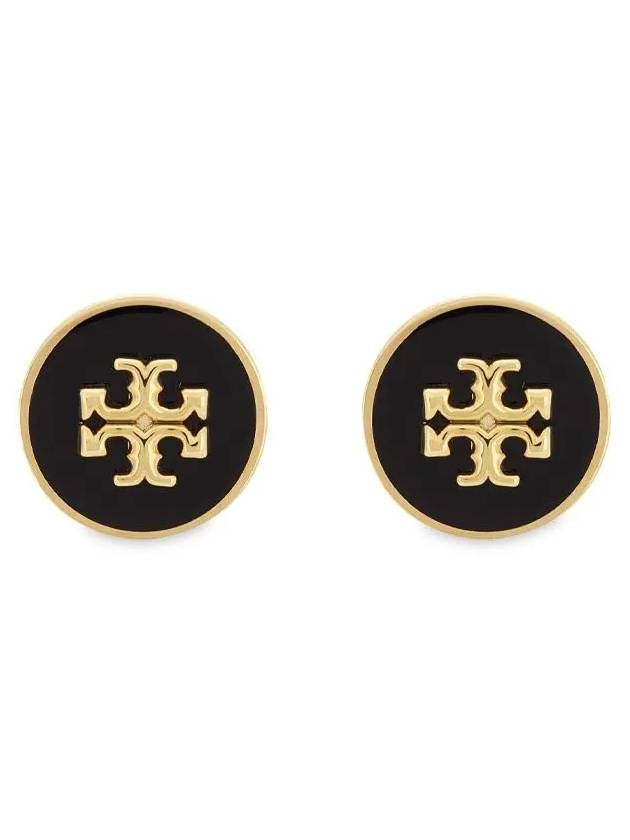 Kira Enamel Circle Stud Earrings Black Gold - TORY BURCH - BALAAN 4