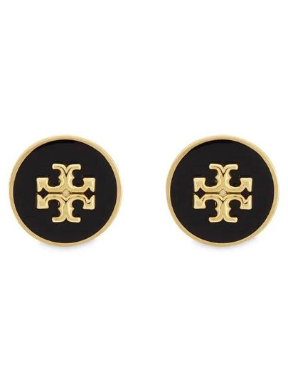 Kira Enamel Circle Stud Earrings Black Gold - TORY BURCH - BALAAN 2