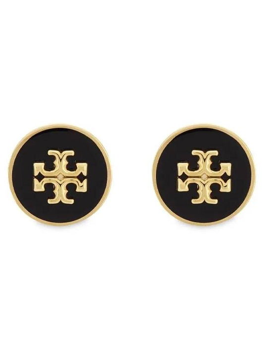 Kira Enamel Circle Stud Earrings Black Gold - TORY BURCH - BALAAN 2