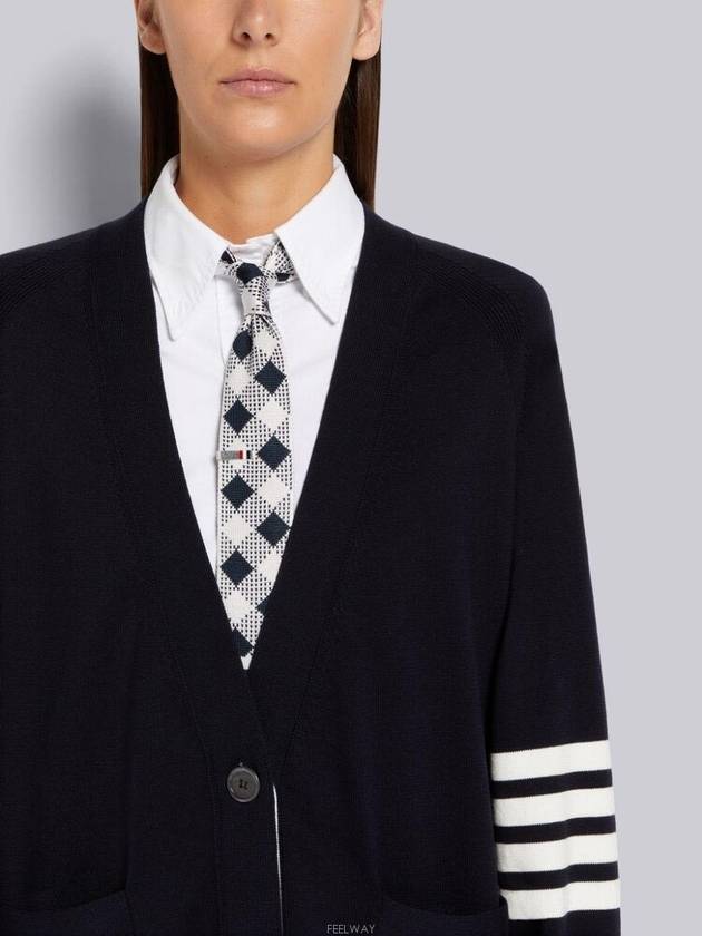 Stitched Cotton 4 Bar Cardigan Navy - THOM BROWNE - BALAAN 4