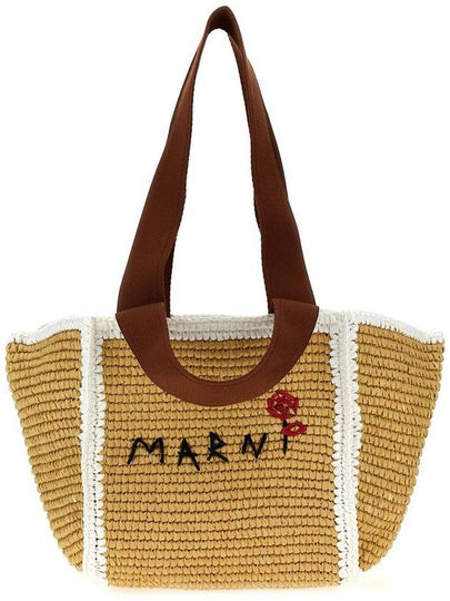 Embroidered Logo Woven Tote Bag Beige - MARNI - BALAAN 2