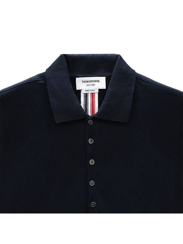 Men's Cotton Pique Center Bag Striped Short Sleeve Polo Shirt  Navy - THOM BROWNE - BALAAN 3