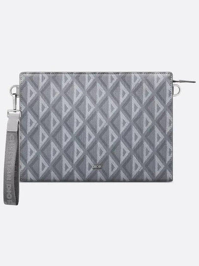 A5 Triangle CD Diamond Canvas Clutch Bag Grey - DIOR - BALAAN 2