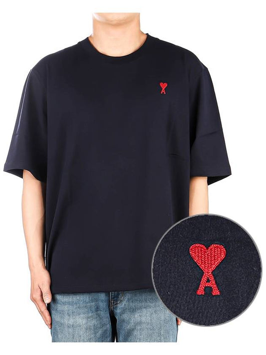 Small Heart Logo Boxy Fit Short Sleeve T-Shirt Navy - AMI - BALAAN 2
