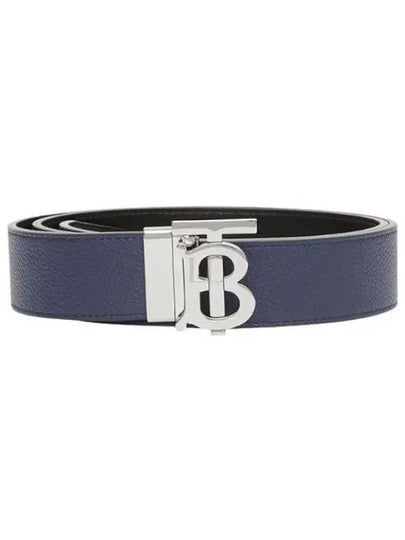 Reversible Monogram Leather Belt Navy - BURBERRY - BALAAN 2