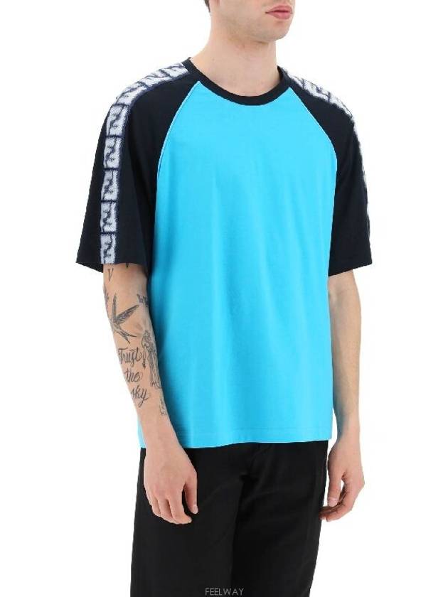 FF Raglan Short Sleeve T-Shirt Blue - FENDI - BALAAN 2
