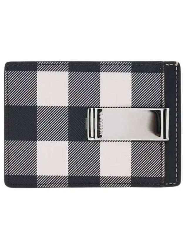 Checked Leather Money Clip Card Wallet Black - BURBERRY - BALAAN 2