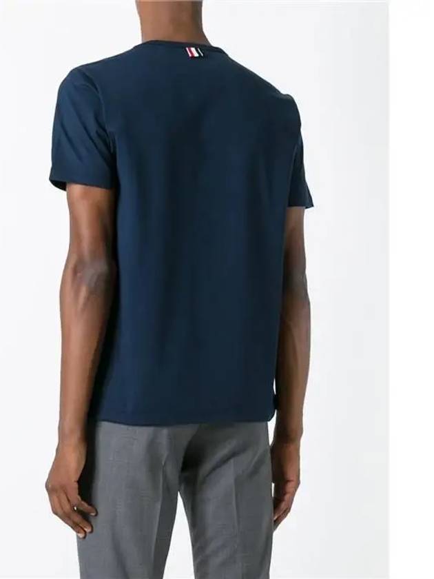 Men's Medium Weight Jersey Tipped Pocket Crewneck Short Short Sleeve T-Shirt Navy - THOM BROWNE - BALAAN 5