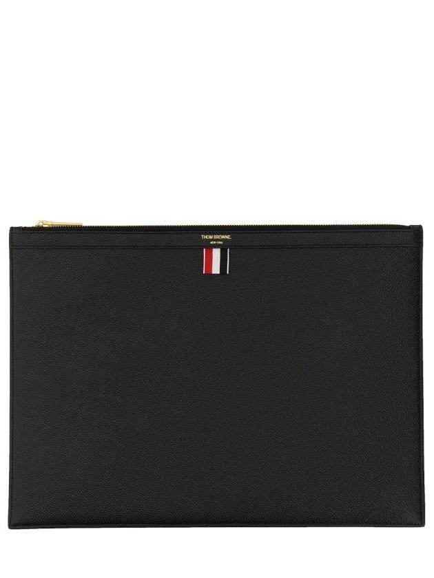 Pebble Grain Leather Large Zipper Laptop Holder Black - THOM BROWNE - BALAAN 2