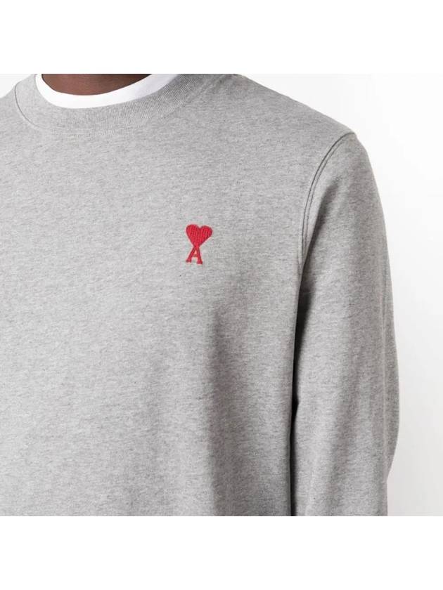 Chain Stitch Heart Logo Long Sleeve T-Shirt Grey - AMI - BALAAN 5