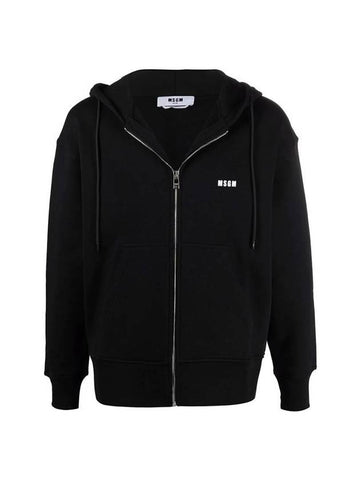 Micro Logo Cotton Zip Up Hoodie Black - MSGM - BALAAN 1