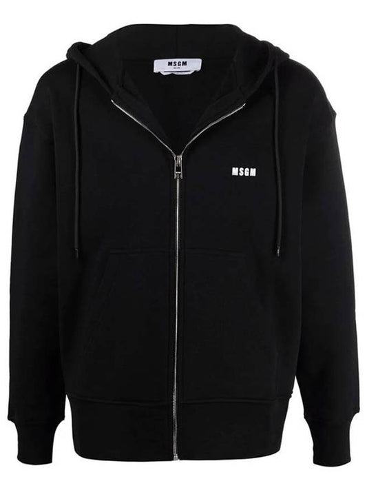 Men's Logo Print Hooded Zip-Up Black - MSGM - BALAAN.