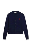 Small Heart Logo Wool Cardigan Navy - AMI - BALAAN 2