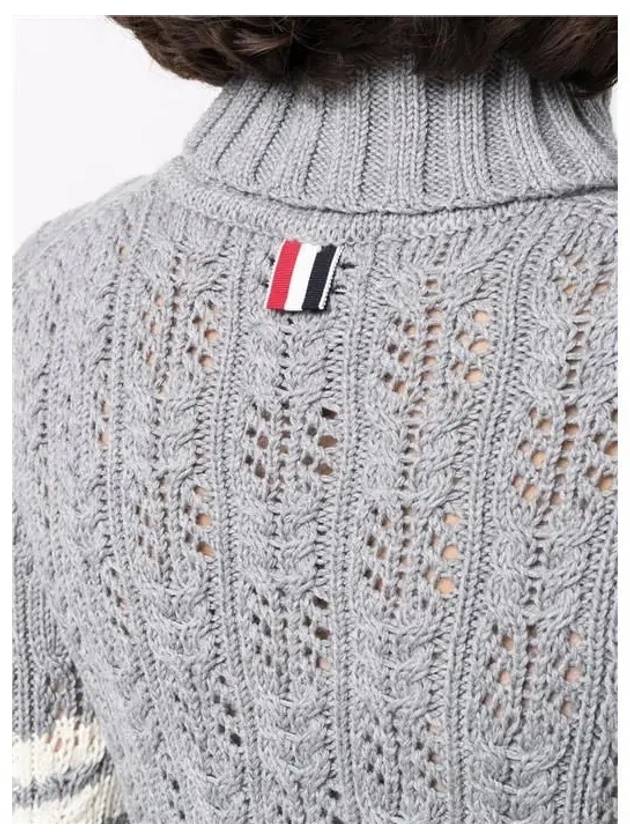 Women's 4 Bar Irish Pointelle Cable Merino Wool Turtleneck Grey - THOM BROWNE - BALAAN 6