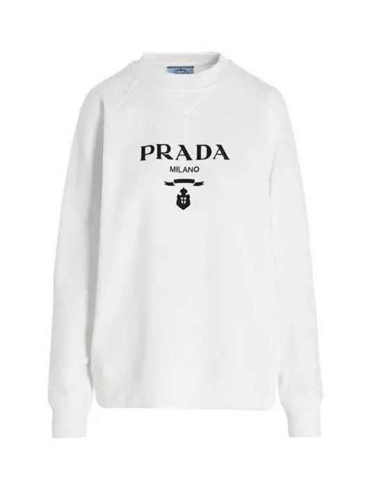 Logo Cotton Sweatshirt White - PRADA - BALAAN.