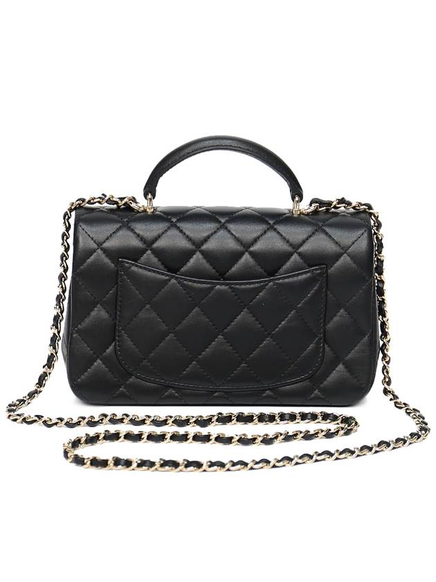 Gold Hardware Top Handle Mini Lambskin Flap Cross Bag Black - CHANEL - BALAAN 5