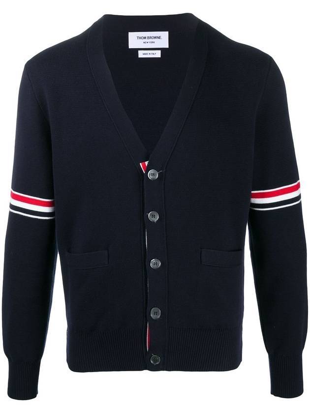 Milano Stitch Sprite Armband Cotton V-neck Cardigan Navy - THOM BROWNE - BALAAN 1