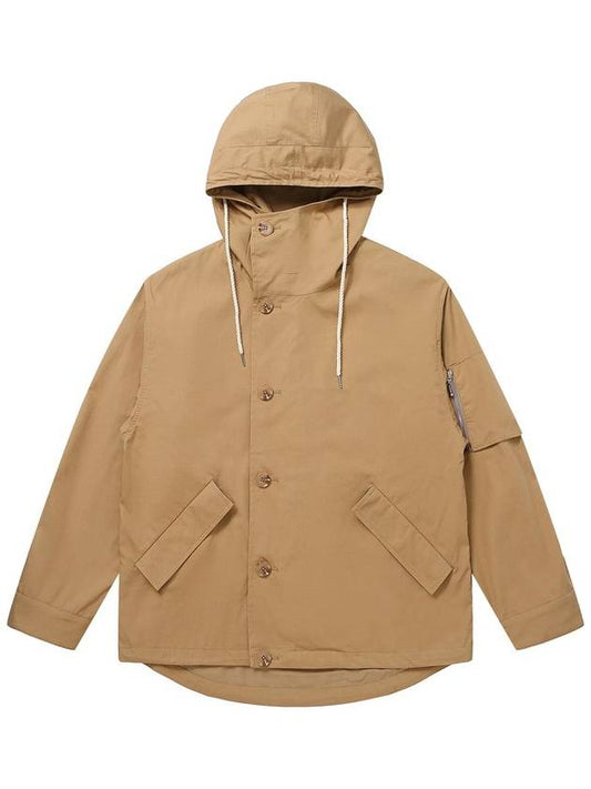 Men's Cotton Hooded Windbreaker Beige SWDQPWJP01BI - SOLEW - BALAAN 1