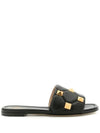 Women's Quilted Leather Roman Stud Slide Sandals Black - VALENTINO - BALAAN.